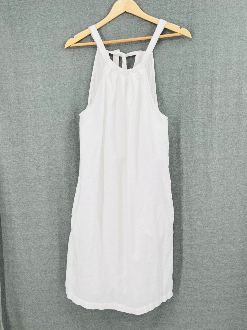 Gap Linen/Cotton Pockets Tall Adjustable Straps Halter Dress Lined Vaca Tropical